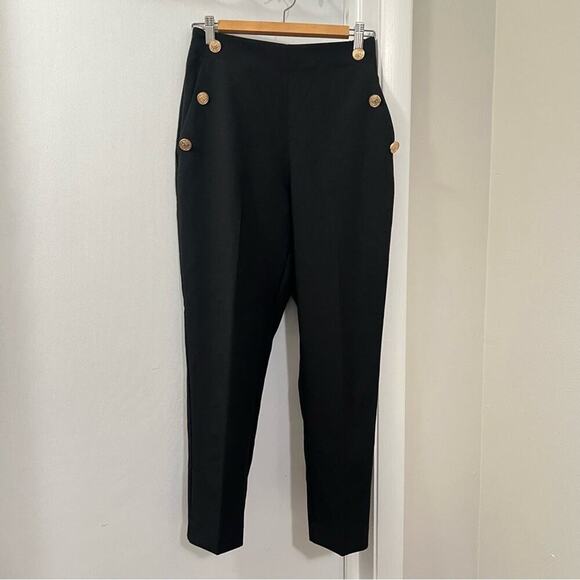 Zara Black BUTTONED STRAIGHT LEG PANTS Size Small - Picture 10 of 12
